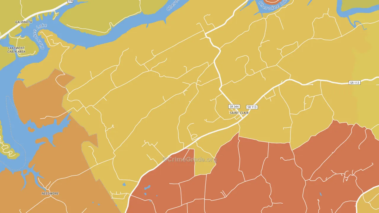 St. Clair, TN Map of Robbery Rates