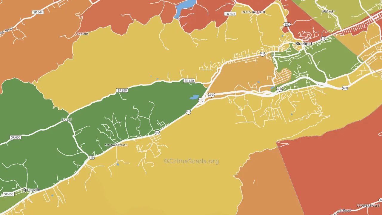 St. Clair, VA Map of Robbery Rates