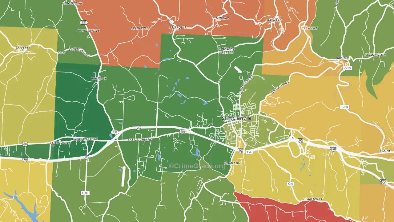 St. Clairsville, OH Map of Robbery Rates