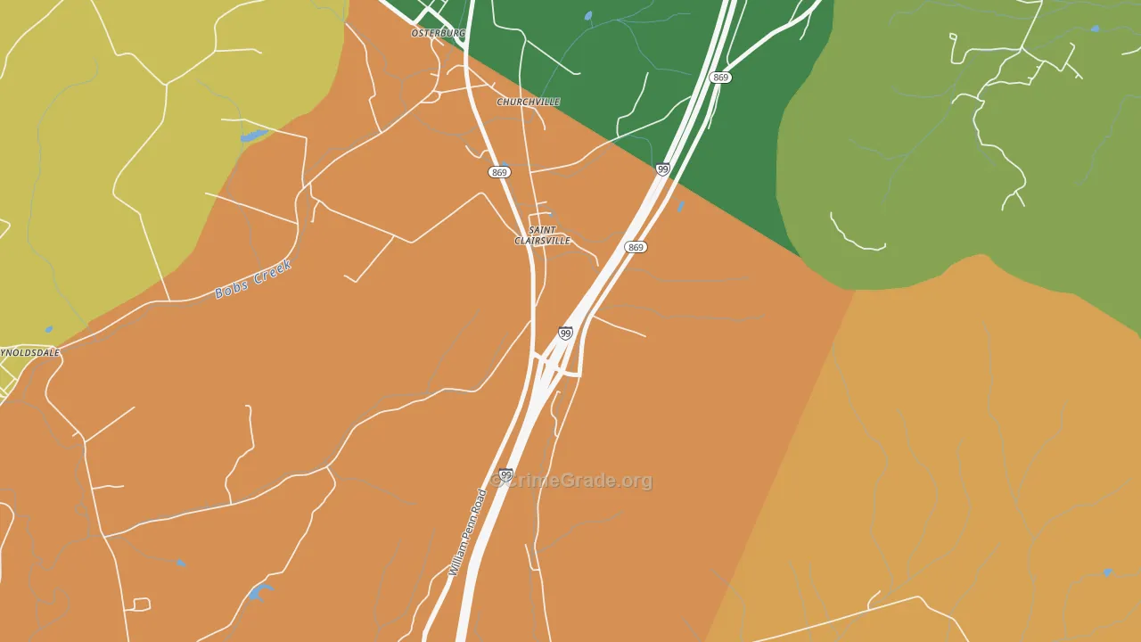 St. Clairsville, PA Map of Robbery Rates