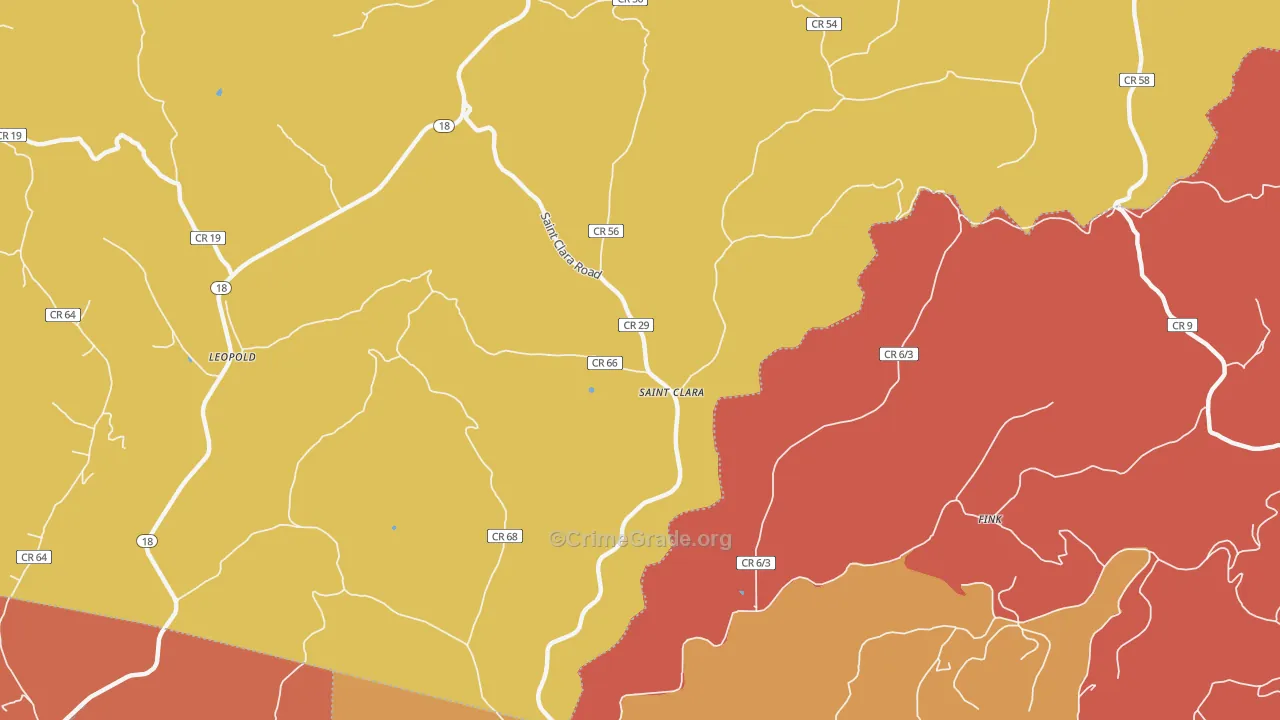 St. Clara, WV Map of Robbery Rates