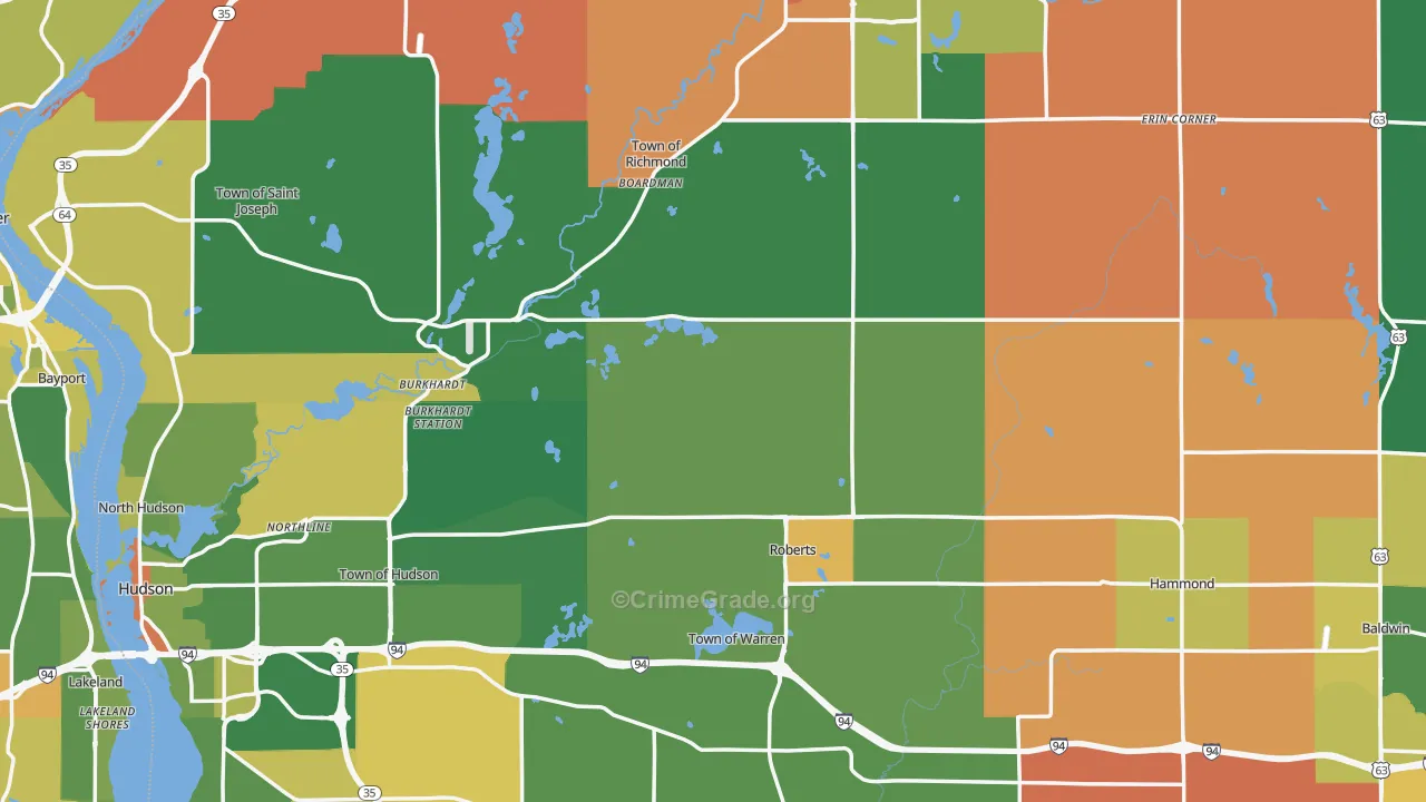 St. Croix County, WI Map of Robbery Rates