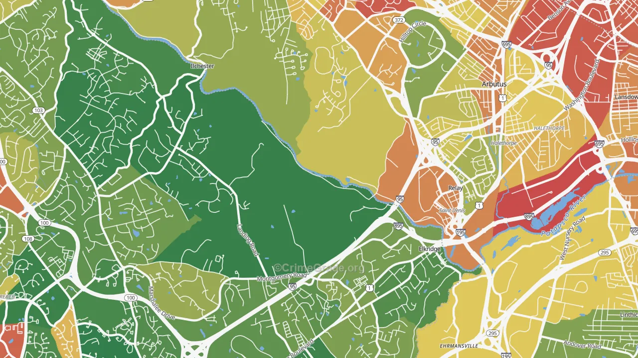 St Denis, Catonsville, MD Map of Robbery Rates