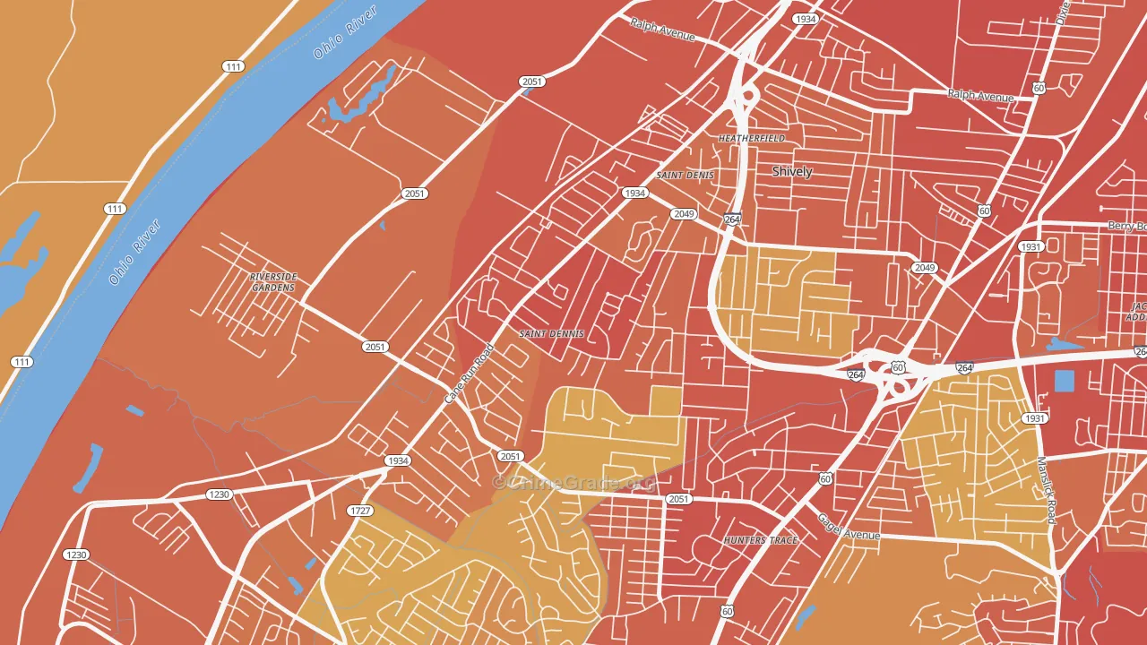 St. Dennis, Louisville, KY Map of Robbery Rates