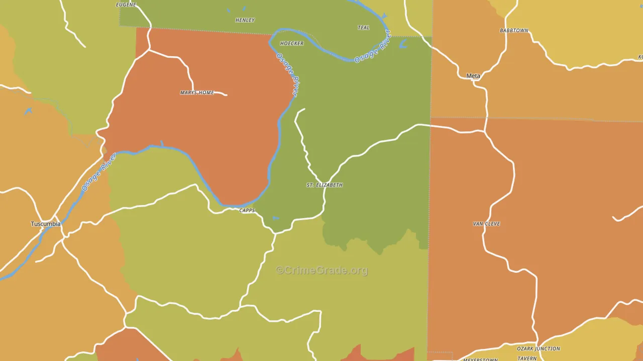 St. Elizabeth, MO Map of Robbery Rates