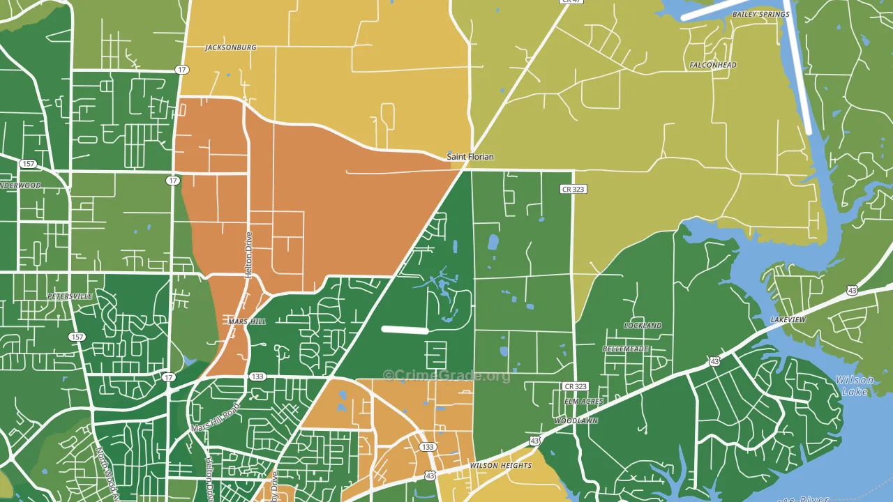 St. Florian, AL Map of Robbery Rates