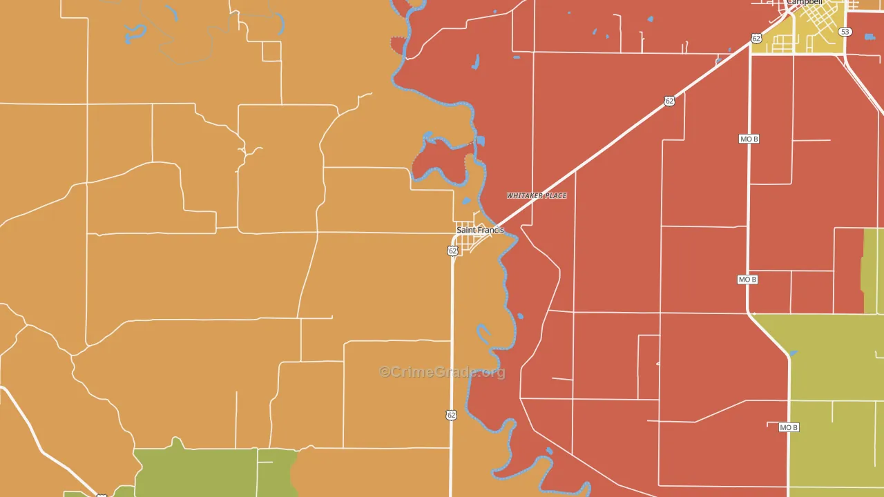 St. Francis, AR Map of Robbery Rates