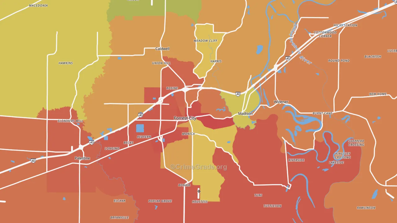 St. Francis County, AR Map of Robbery Rates