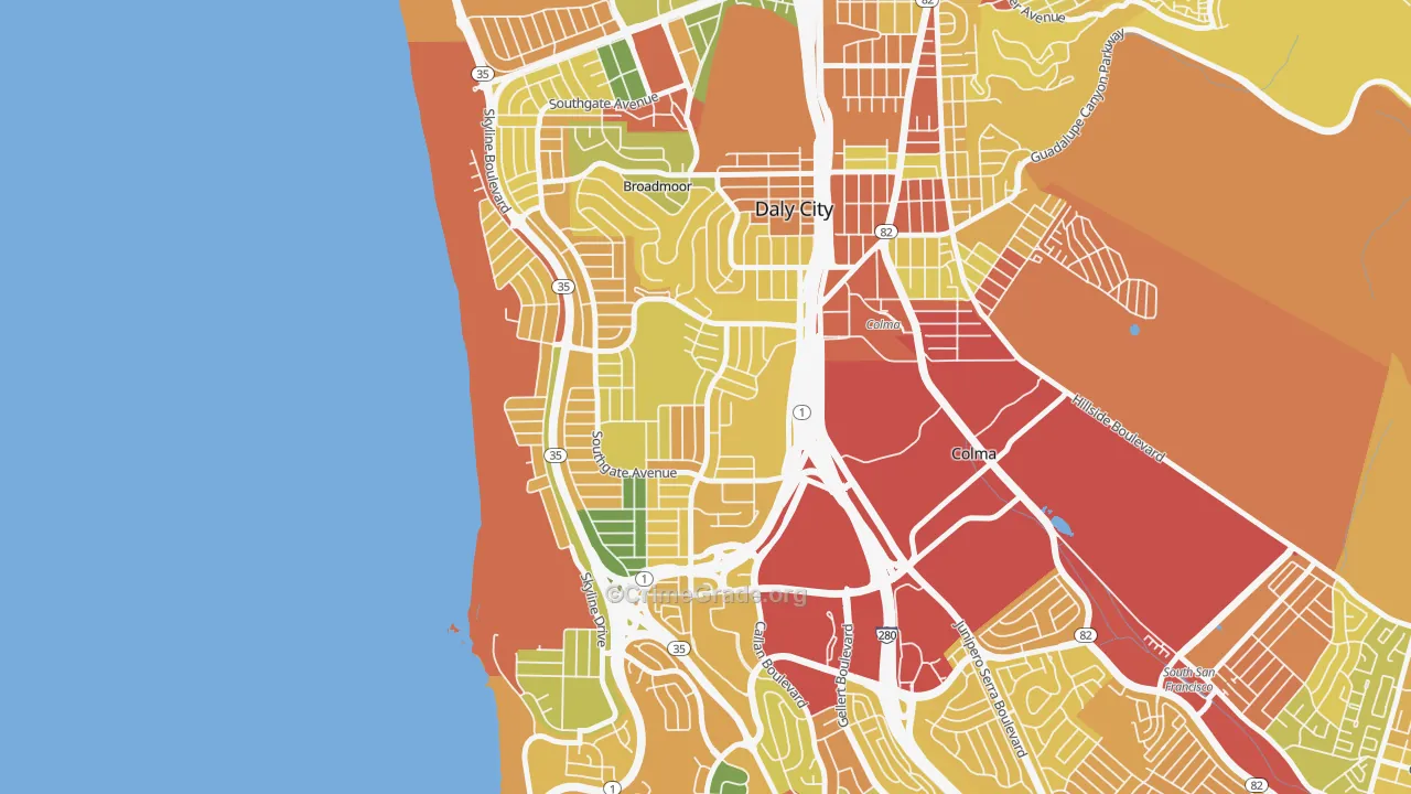 St. Francis, Daly City, CA Map of Robbery Rates