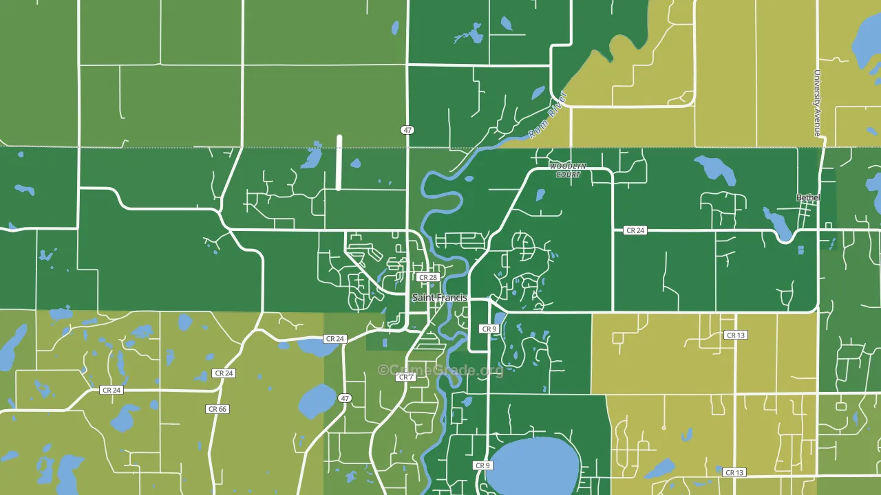 St. Francis, MN Map of Robbery Rates