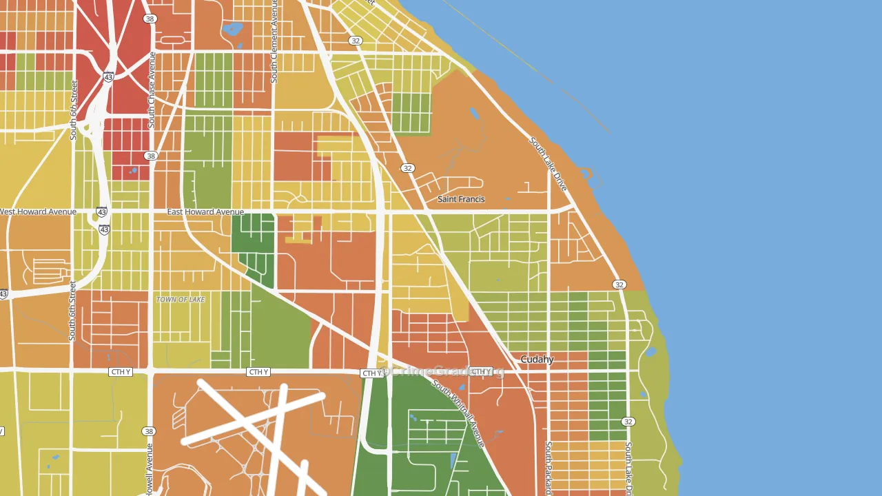 St. Francis, WI Map of Robbery Rates
