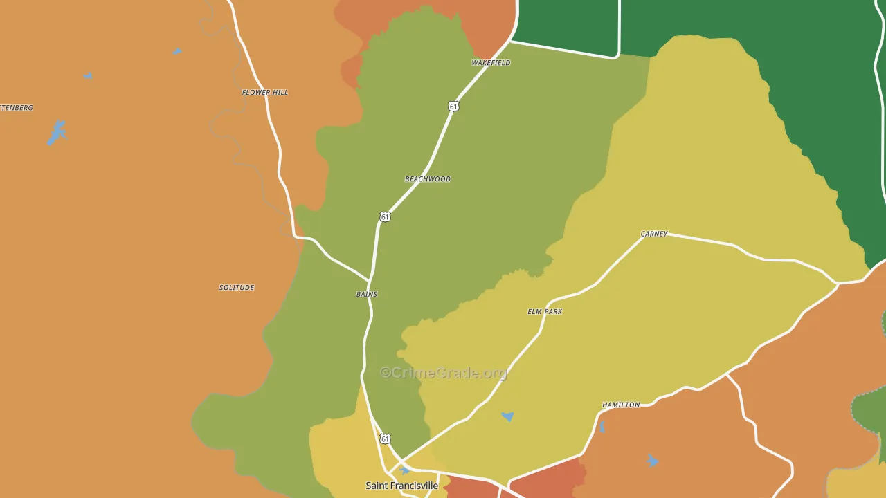 St. Francisville, LA Map of Robbery Rates