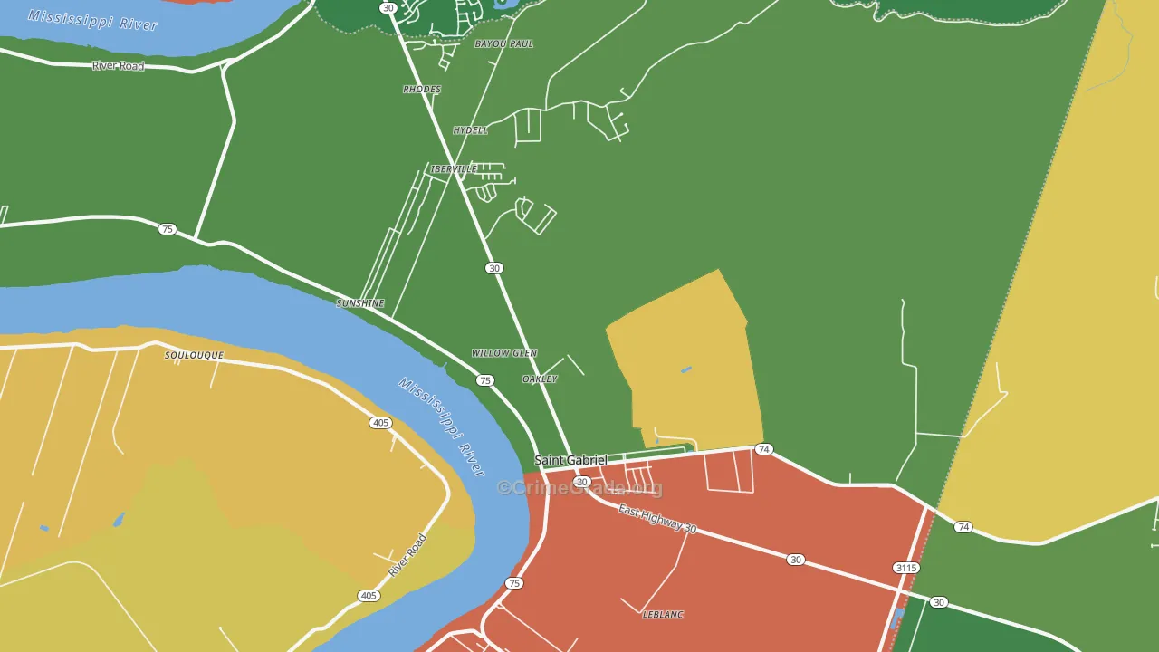 St. Gabriel, LA Map of Robbery Rates