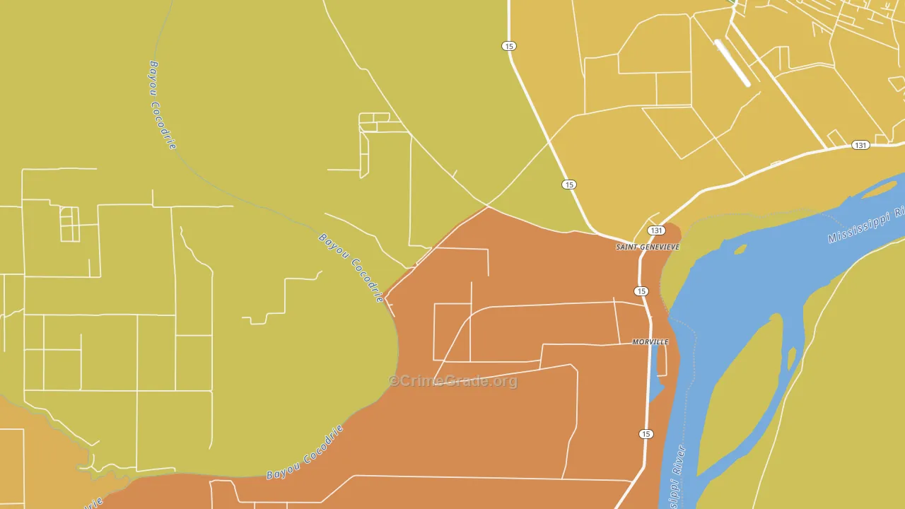 St. Genevieve, LA Map of Robbery Rates