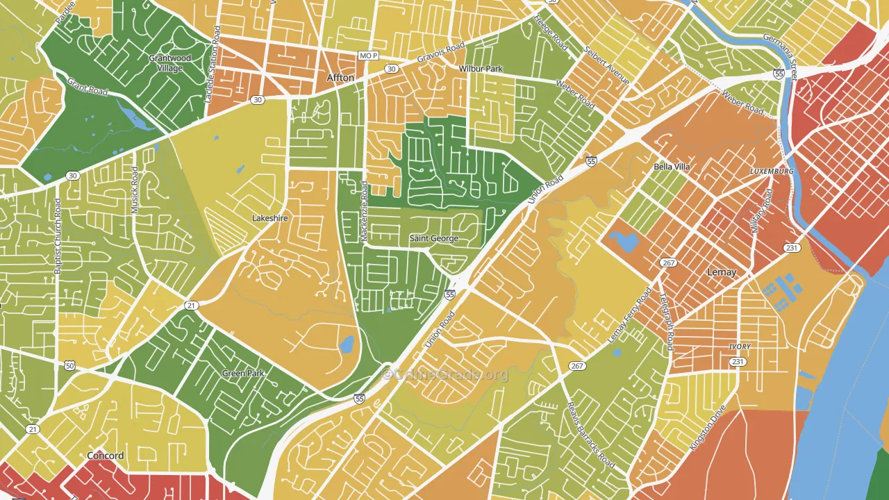 St. George, MO Map of Robbery Rates