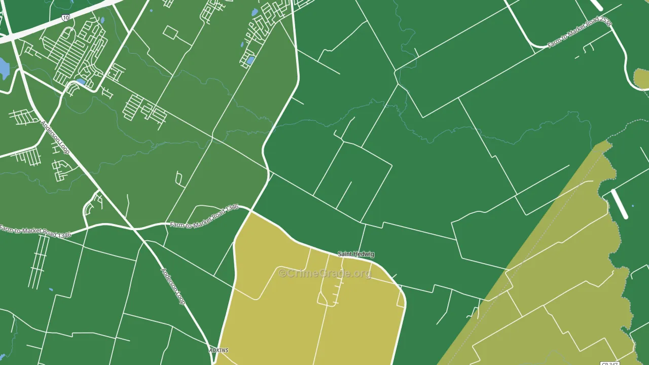 St. Hedwig, TX Map of Robbery Rates