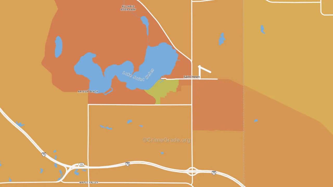 St. Helen, MI Map of Robbery Rates