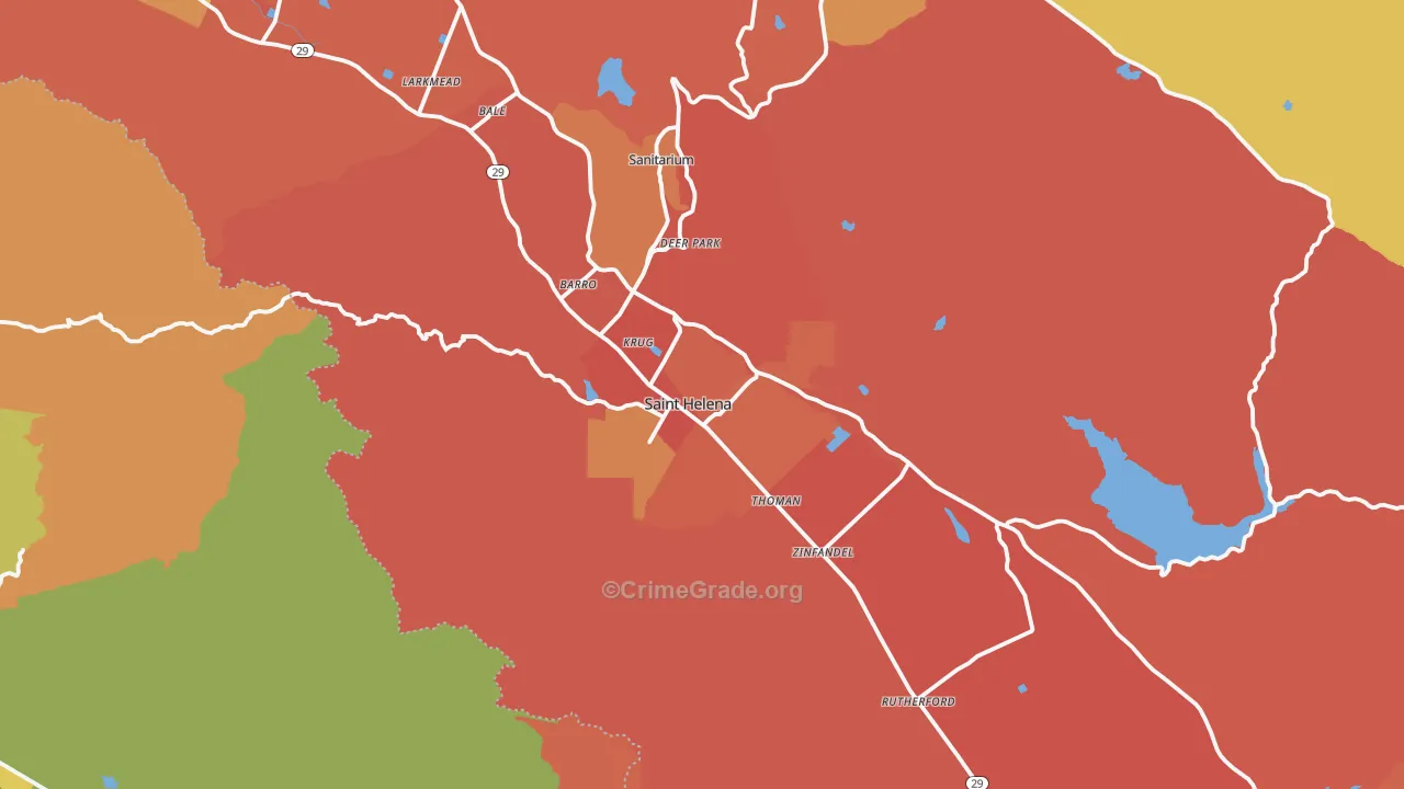 St. Helena, CA Map of Robbery Rates