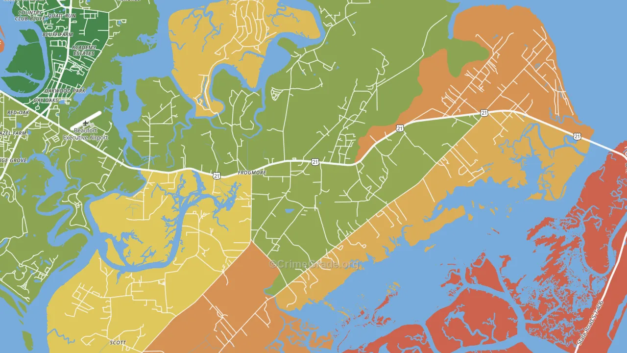 St. Helena Island, SC Map of Robbery Rates