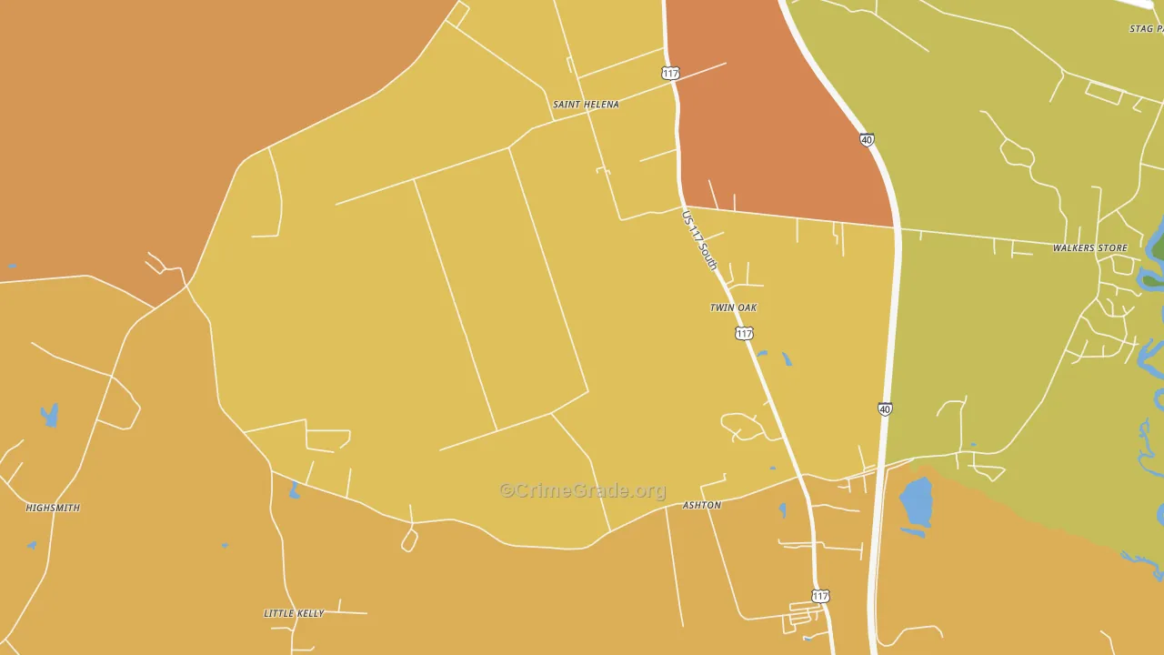 St. Helena, NC Map of Robbery Rates