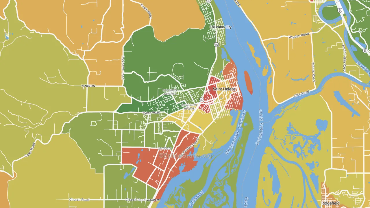 St. Helens, OR Map of Robbery Rates