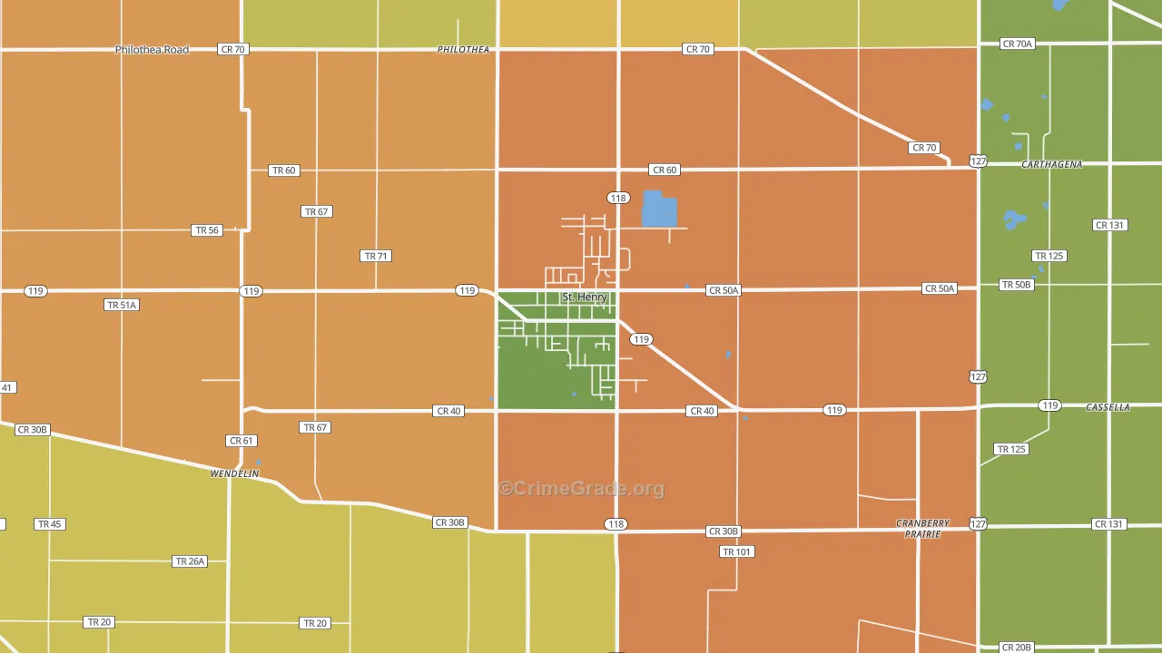 St. Henry, OH Map of Robbery Rates