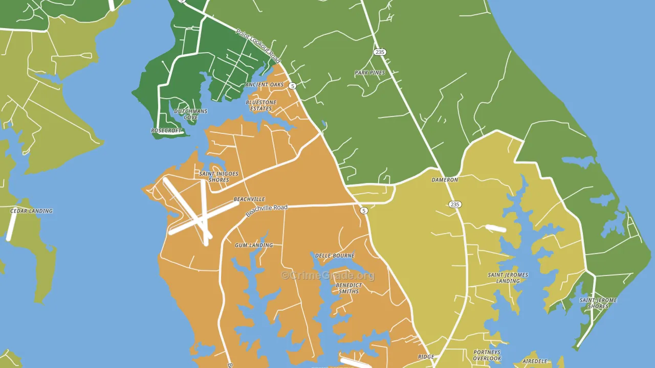 St. Inigoes, MD Map of Robbery Rates