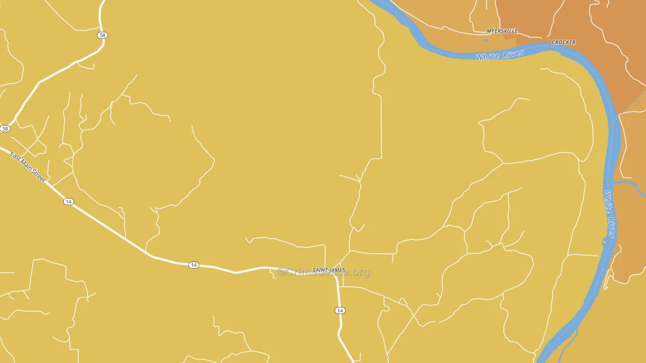 St. James, AR Map of Robbery Rates