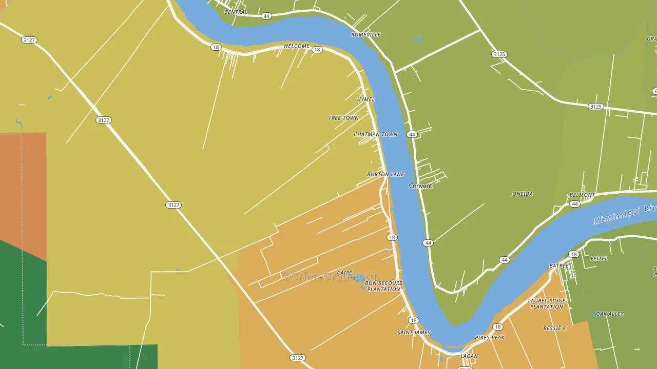 St. James, LA Map of Robbery Rates