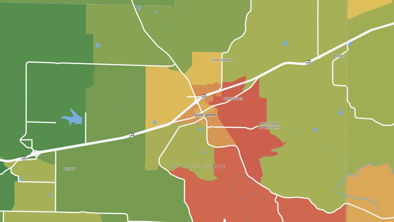 St. James, MO Map of Robbery Rates