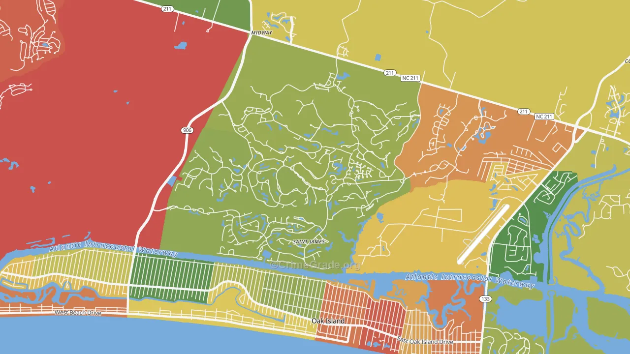 St. James, NC Map of Robbery Rates
