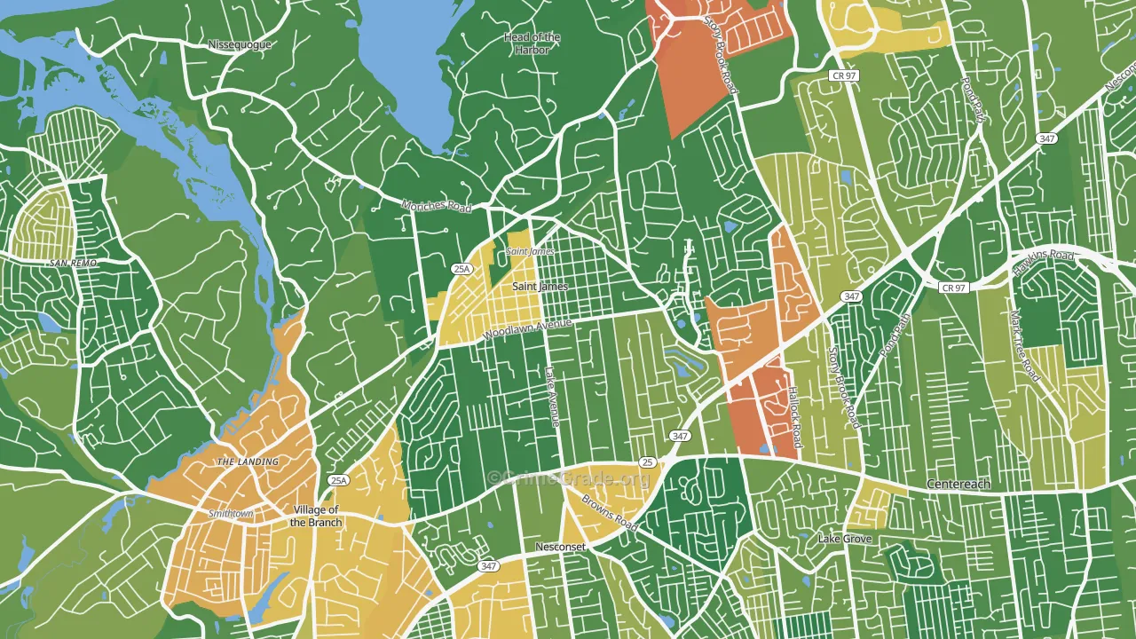 St. James, NY Map of Robbery Rates
