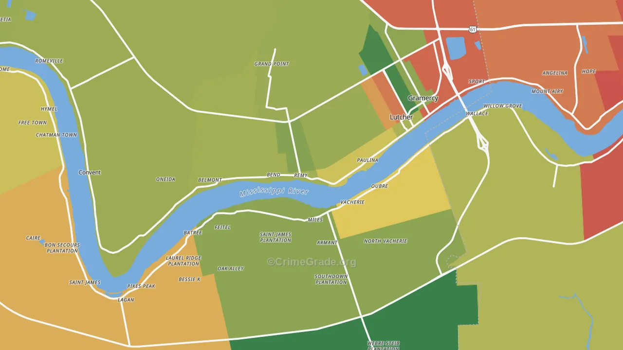St. James Parish, LA Map of Robbery Rates