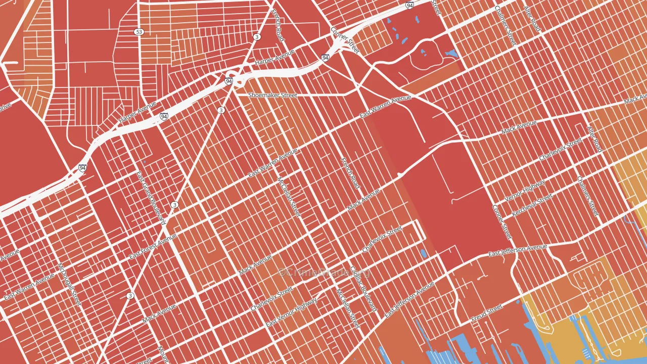 St Jean, Detroit, MI Map of Robbery Rates