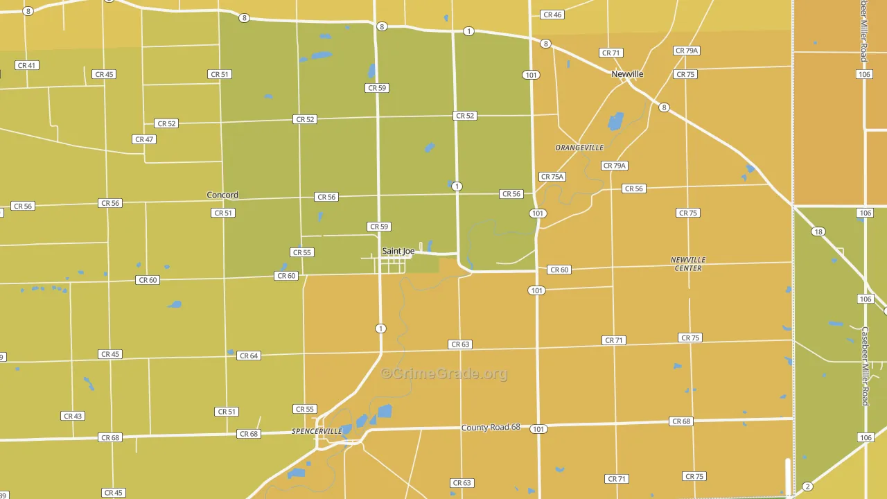 St. Joe, IN Map of Robbery Rates