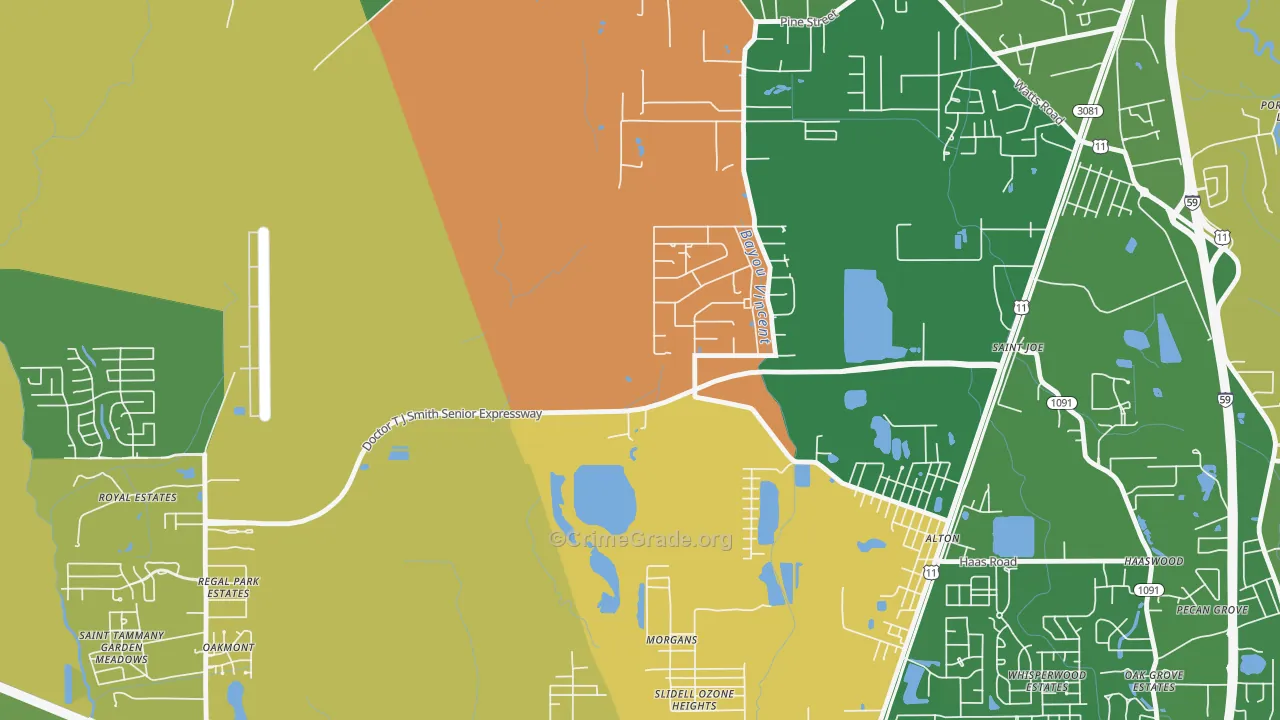 St. Joe, LA Map of Robbery Rates