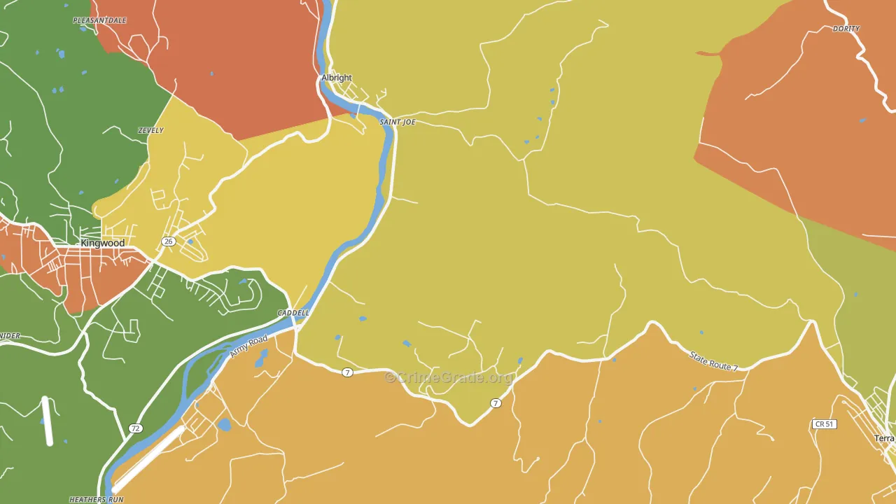St. Joe, WV Map of Robbery Rates