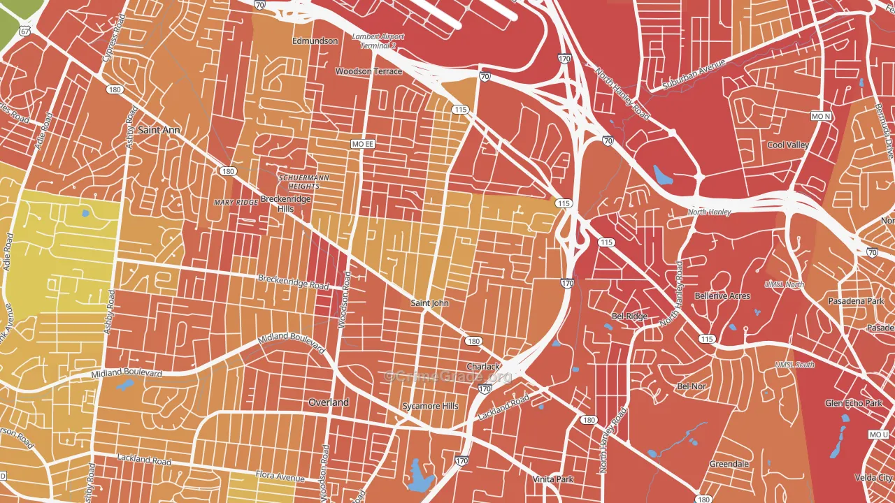 St. John, MO Map of Robbery Rates