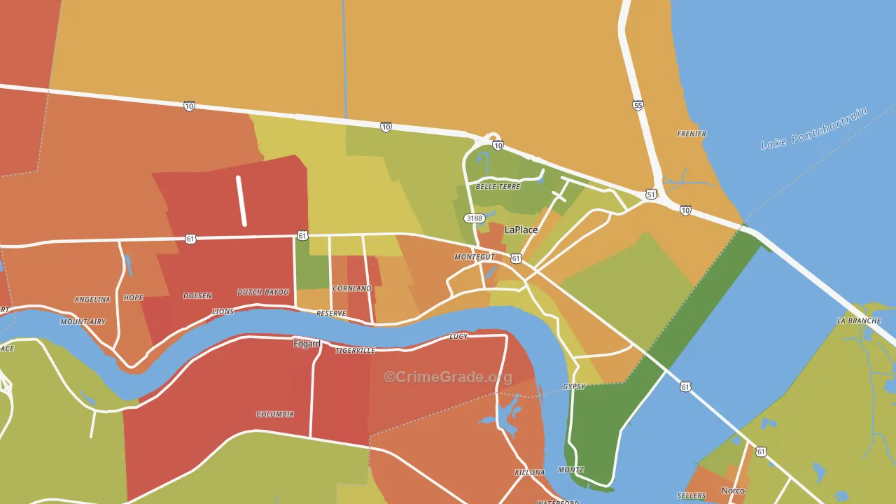 St. John the Baptist Parish, LA Map of Robbery Rates