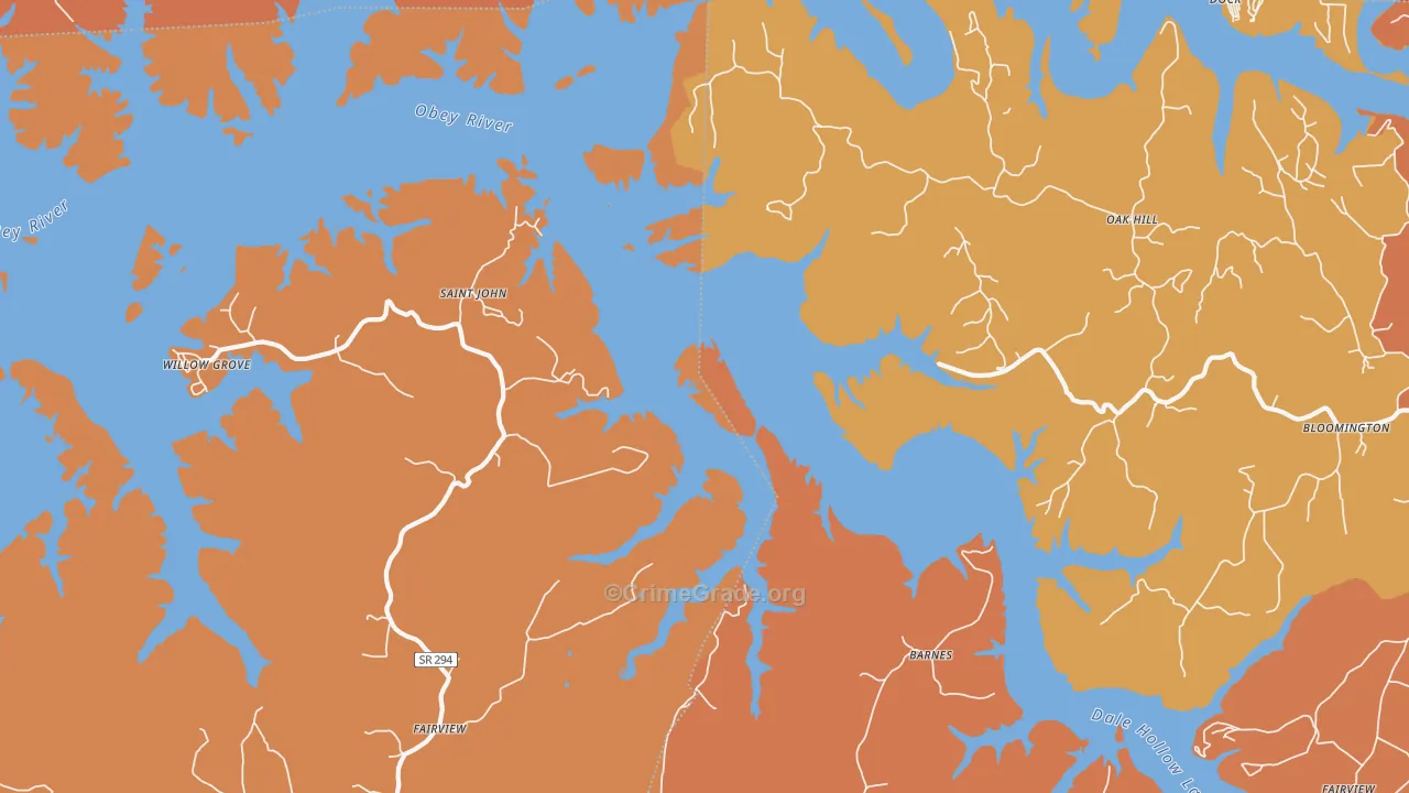 St. John, TN Map of Robbery Rates