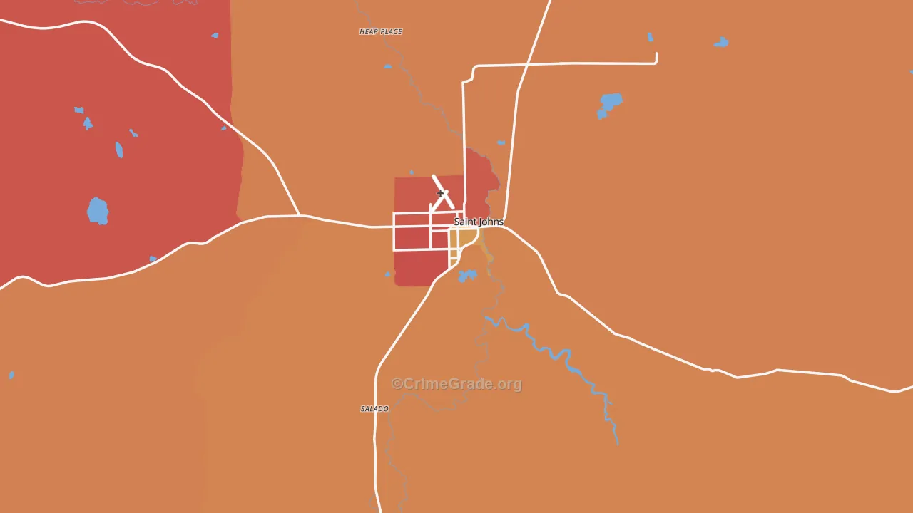 St. Johns, AZ Map of Robbery Rates