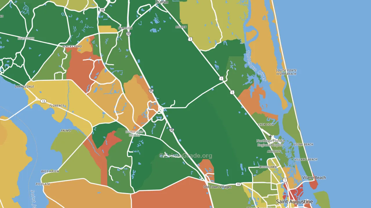 St. Johns County, FL Map of Robbery Rates