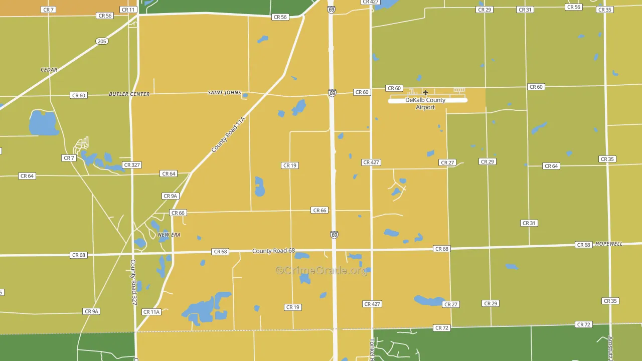St. Johns, IN Map of Robbery Rates