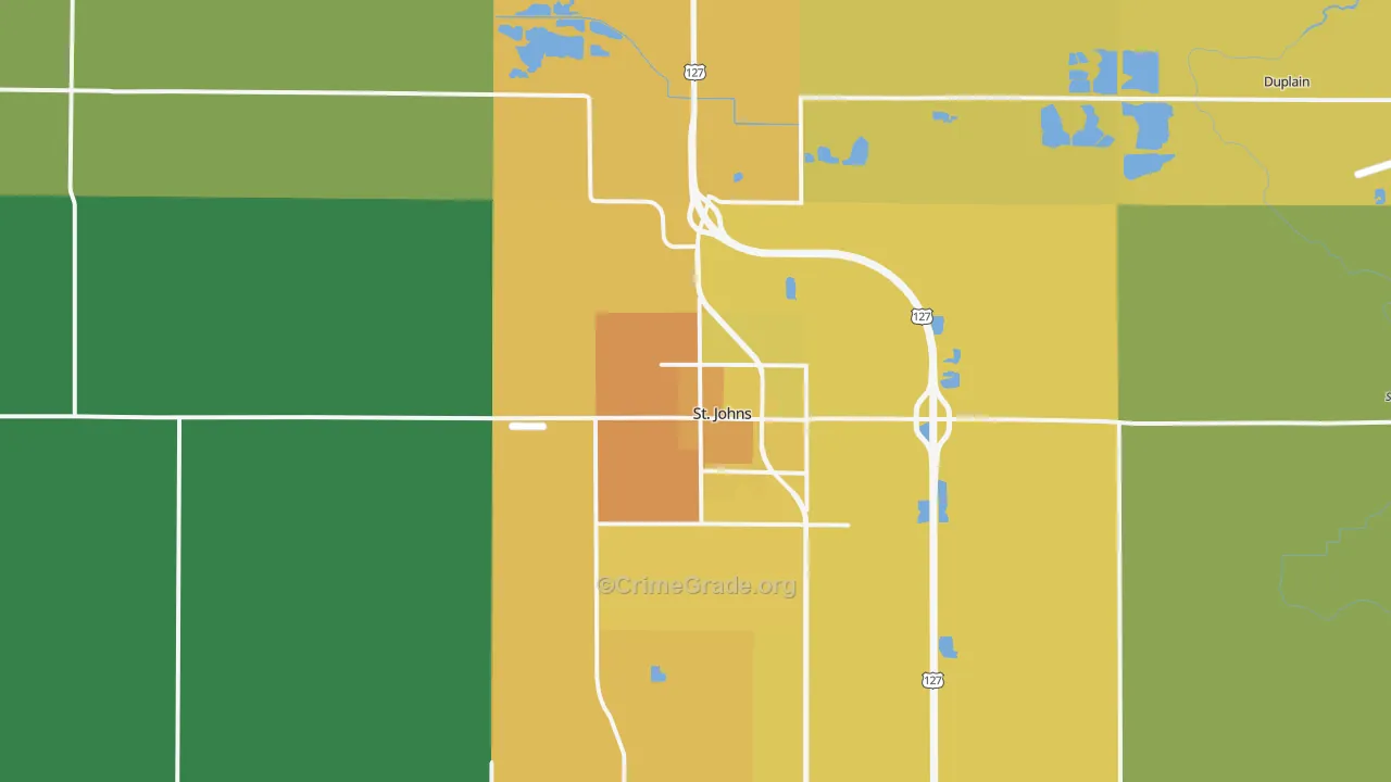 St. Johns, MI Map of Robbery Rates