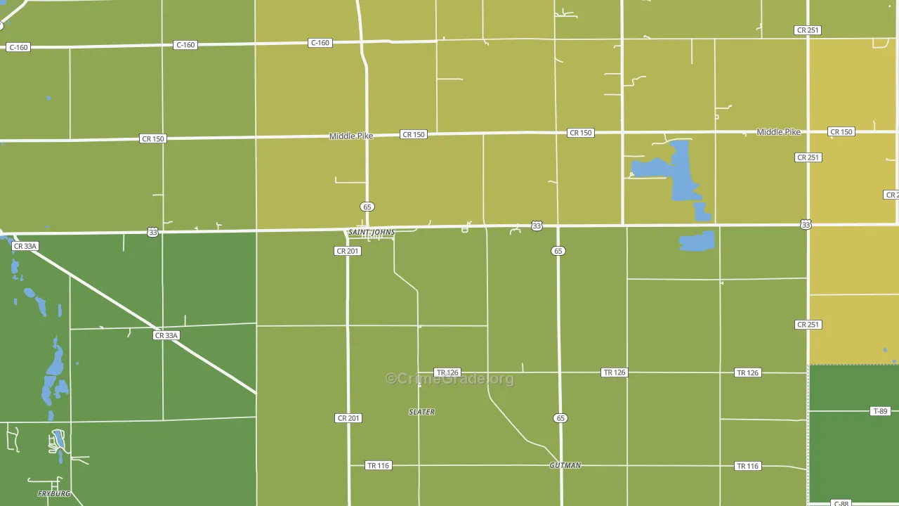 St. Johns, OH Map of Robbery Rates