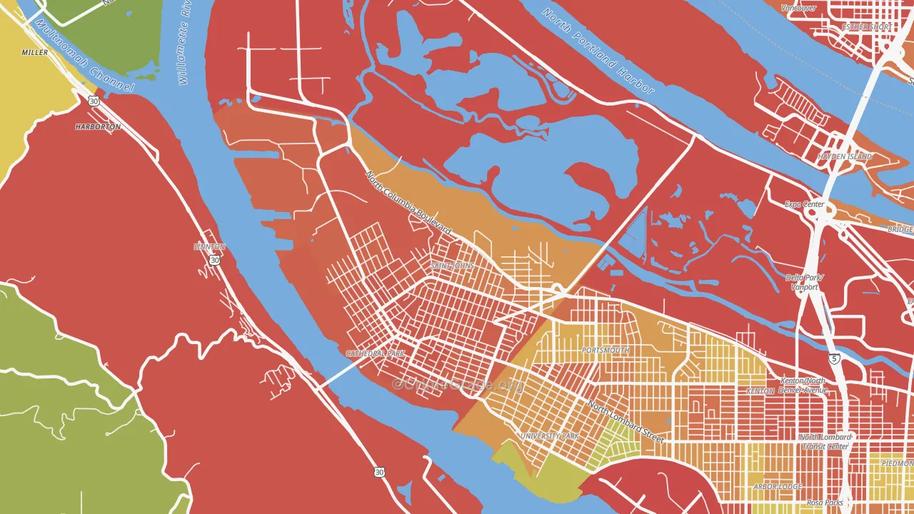 St. Johns, Portland, OR Map of Robbery Rates