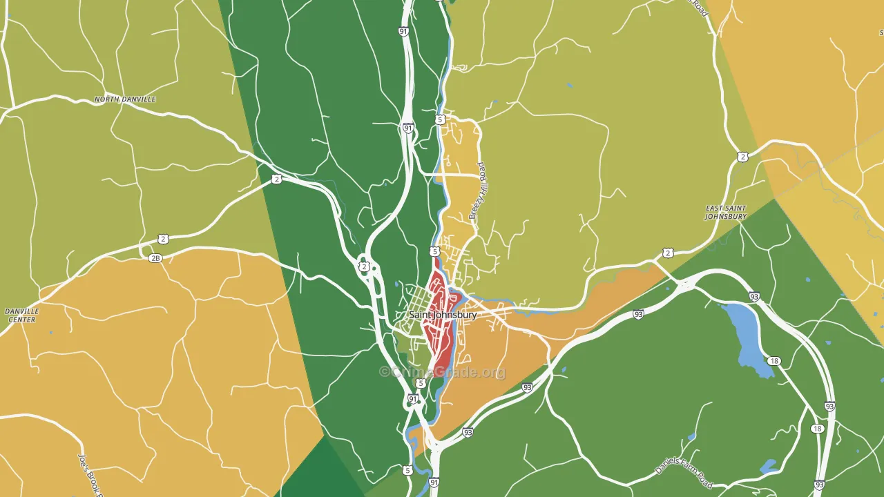 St. Johnsbury, VT Map of Robbery Rates