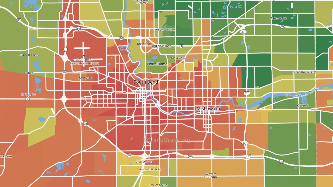 St. Joseph County, IN Map of Robbery Rates