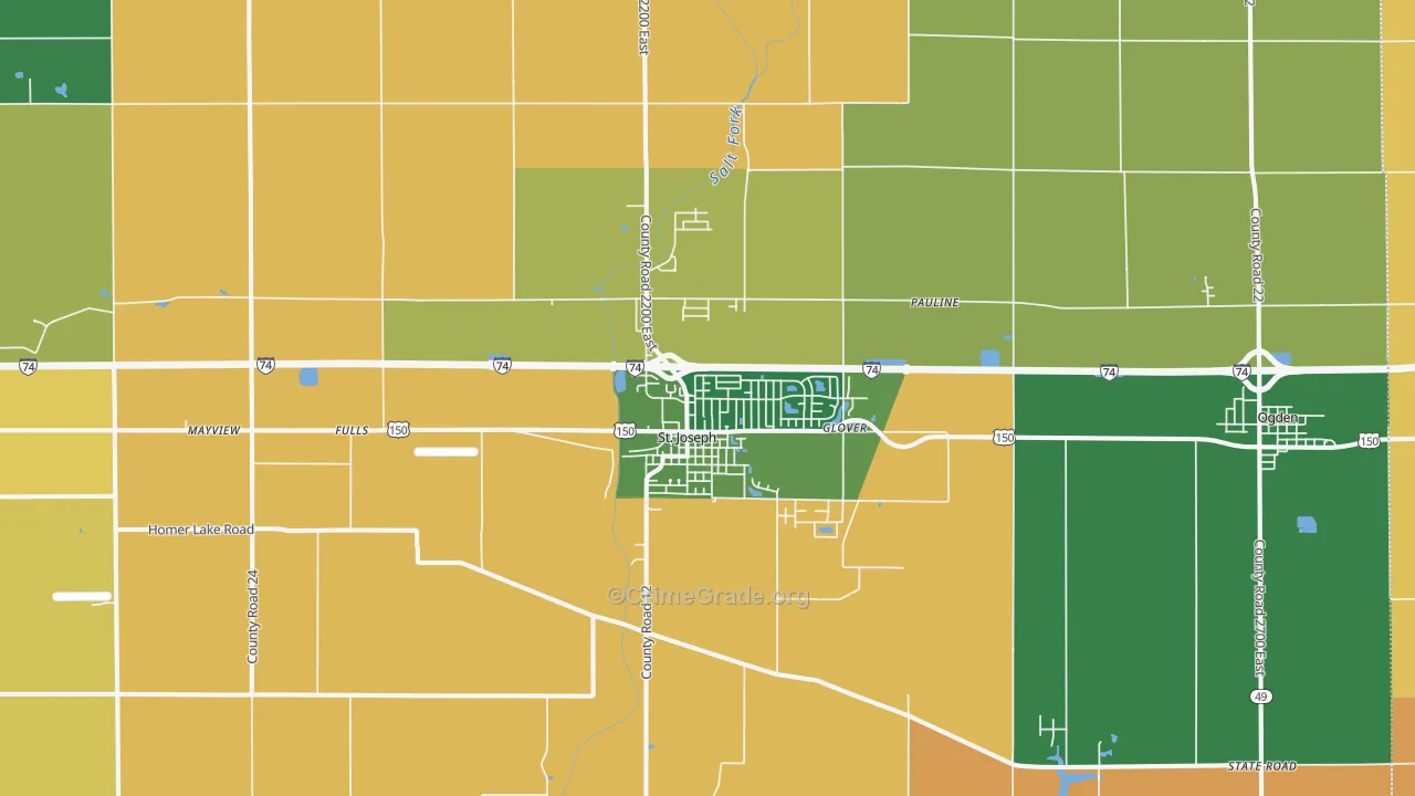 St. Joseph, IL Map of Robbery Rates