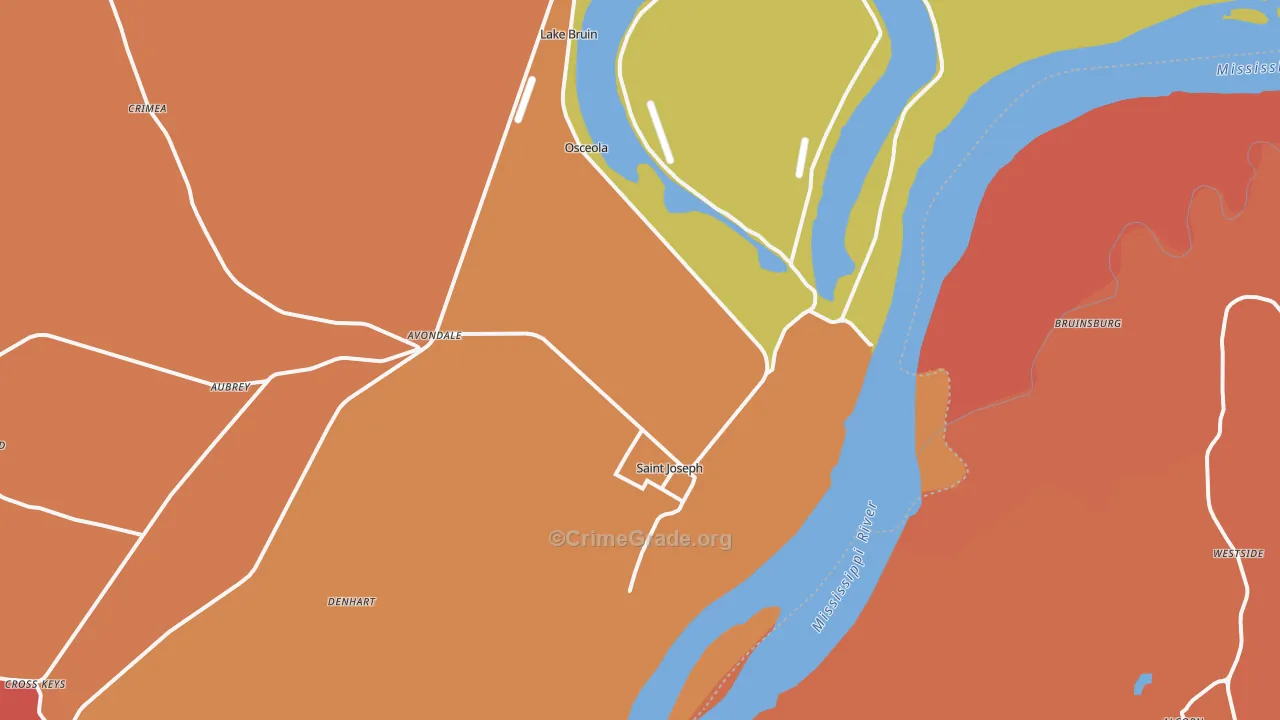 St. Joseph, LA Map of Robbery Rates